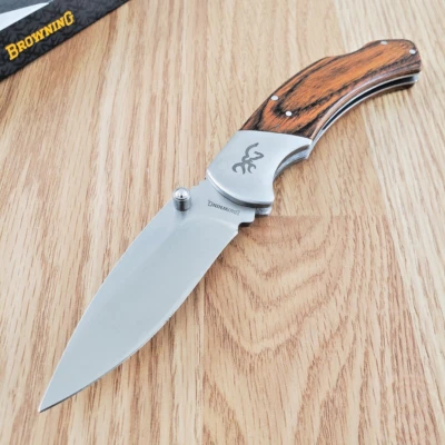 Cuchillo Plegable Browning Lockback Hoja de Acero Inoxidable 3.5" Mango Madera de Pakka Foto 1 de 4