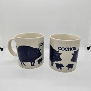 Taylor & Ng Cochon Pig Coffee Mug Blue 1979 Made in Japan French set of 2 - Picture 1 of 9