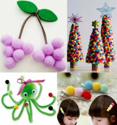 (2x) ARTESANÍA NAVIDEÑA 1000 piezas tamaño surtido esponjoso pompones y limpiadores de tuberías Foto 1 de 4