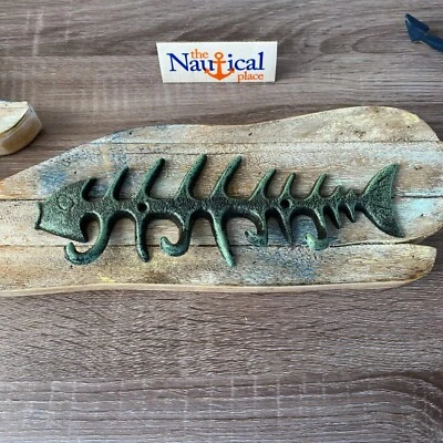 9.5" Cast Iron Fish Bones Wall Hook - Verdigris Green - Towel Hanger, Coat, Hat - Image 1 of 4