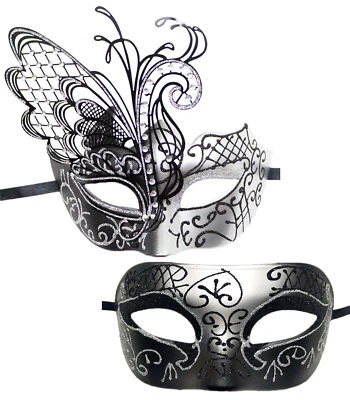 Couples 2pcs Venetian Masquerade Masks Set Party Mardi Gras Costume Accessory - Image 1 of 2