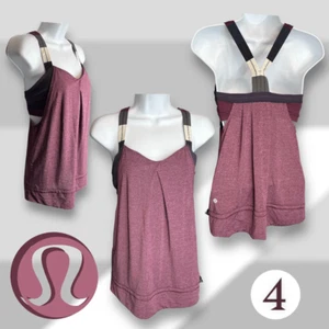 Lululemon Rest Less Tank Womens 4 Small Built In Bra Heathered Plum/Hyper Stripe - Picture 1 of 16