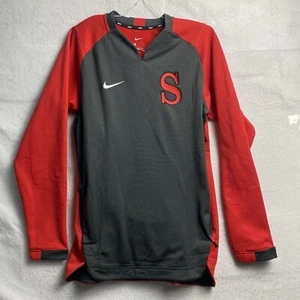 Nike Sweatshirt Men's Fleece Thermal Pullover V-Neck Top Gray Red Size Small - Picture 1 of 18