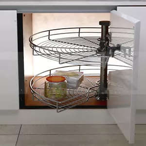 2-Tier Corner Pantry 270 Rotating Carousel Kitchen Pull Out Wire Basket Iron - Picture 1 of 12