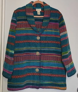 Womens Cedar Canyon Clothing Co. Multi Color Striped Jacket With Wood Buttons - Picture 1 of 4