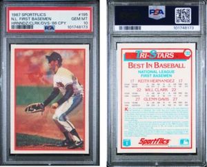 1987 SPORTFLICS HERNANDEZ/CLARK/DAVIS #195 N.L. FIRST BASEMEN PSA 10 101748173 - Picture 1 of 1