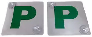 2x GREEN P PLATES Stay-Put Suction Disks Probationary Car Window Signs NSW - Picture 1 of 4