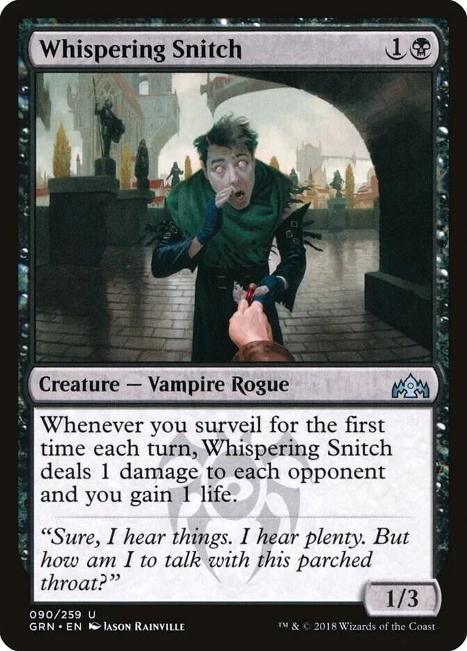 Whispering Snitch 90 GRN Surveil MTG Rainville Vampire Rogue 2018 Uncommon Black - Image 1 of 1