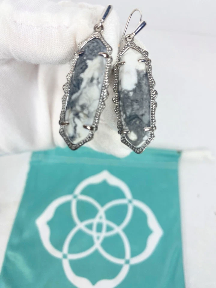 KENDRA SCOTT  White Marble Drop Earrings Silver Tone “Frances” - Image 1 of 4