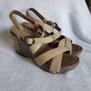 Dansko Frida Keilsandaletten 10,5 braun Leder überkreuzte Schnalle Knöchelriemen 41 - Bild 1 von 11