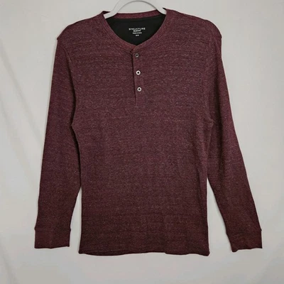 Y2K Henley Mens Small Red Waffle Structure Slim Fit Red Burgandy - Image 1 of 4