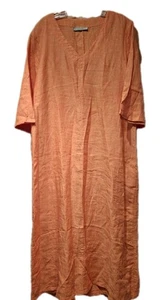 Maxi Vestido Bryn Walker M Naranja Lino Caftán Mangas Cortas Campana Cuello en V - Imagen 1 de 7