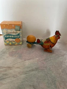 1970’s Tin Litho And Plastic Wind Up Walking Rooster With Egg Cart - Picture 1 of 6