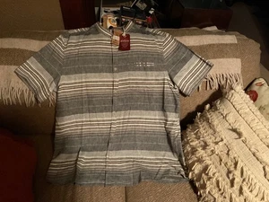 NWT Jeremiah Mens Button Front Gray Stripe Short Sleeve Button Front Shirt 2XL - Picture 1 of 4