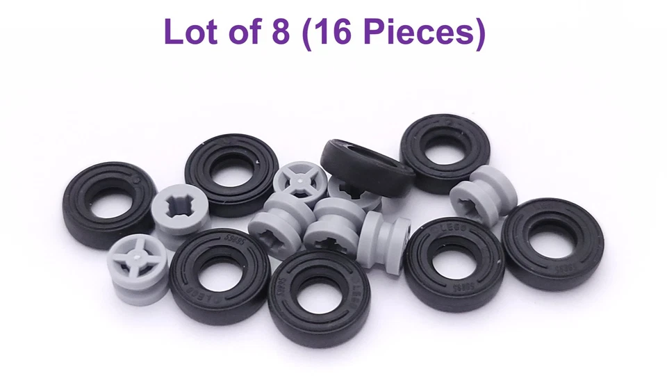 Lego 8mm D.x6mm Rueda con 14mm D. x 4mm Liso Pequeño Neumático Único Lote de 8 Foto 1 de 1