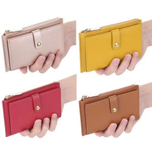 Portafoglio donna piccolo in pelle bifold compatto porta carte con tasca portamonete zip - Foto 1 di 15