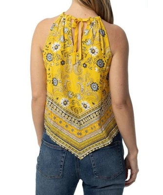 Top halter casi famoso para mujer grande amarillo floral paisley corbata fluttery Foto 1 de 4