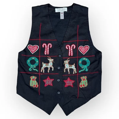 Chaleco de Navidad Karen Scott Vintage Para Mujer Pequeño Bordado Reno Corona Hea Foto 1 de 4