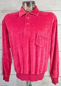 Camisa Polo JC Penney De Colección Años 70 Para Hombres L Terciopelo Rojo Manga Larga Bolsillo Popover - Imagen 1 de 12