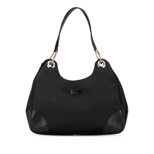 Authenticated Gucci Guccissima Trimmed Colbert Black Canvas Fabric Shoulder Bag - Picture 1 of 10