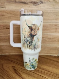 Highland Cow Tumbler 40 Oz Travel Mug Cup Handmade - Picture 1 of 8