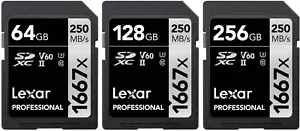 Lexar SD Professional 1667X 250MB/s Read Flash Memory Card 64GB 128GB 256GB - Picture 1 of 4