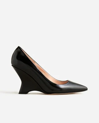 J Crew 尺寸 7.5 M 楔形高跟鞋 意大利漆皮 黑色 — 第 1/4 张图片