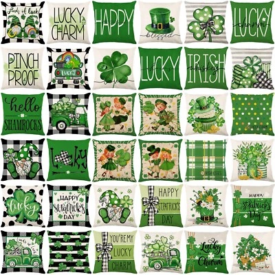 St Patricks Day Throw Pillow Covers 18x18 Set of 4 Clover Lucky Cushion Covers - Image 1 of 4