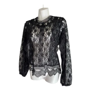 Anthropologie Flawless Long Sleeve BlackLace Gothic Victorian Blouse new - Picture 1 of 18