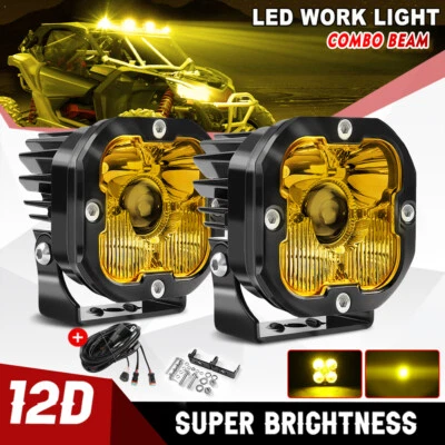 Laser Pair 3inch 600W LED Work Light Bar Amber Pods For Can-Am Maverick X3 UTV - Image 1 of 4