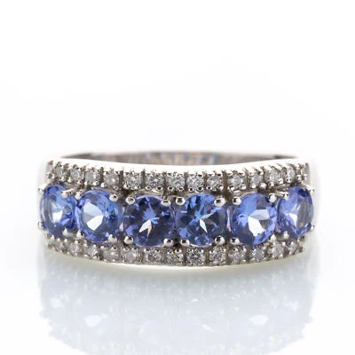 18k white gold ring with tanzanites and diamonds - Image 1 of 4
