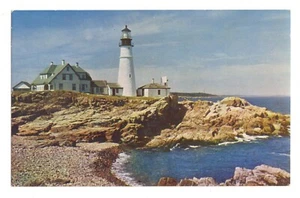 Portland Head Light Casco Bay Maine Lighthouse Bromley Kodachrome Postcard - Picture 1 of 2