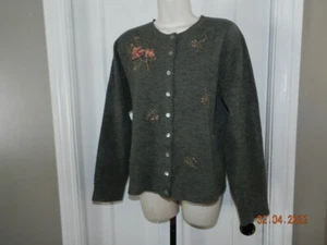 Koret Granny Core Cardigan Sweater Petite L olive green sweater NWOT floral  - Bild 1 von 4