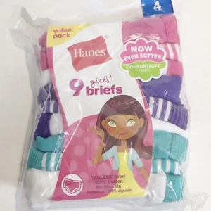 New Hanes Girls Assorted No Ride Up Comfortsoft Cotton Briefs Panties 9 Pk Sz 4 - Picture 1 of 5