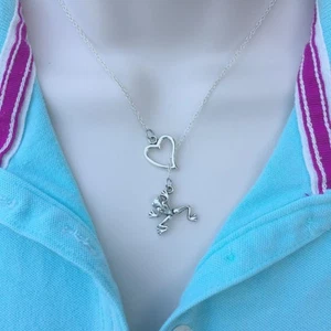 I Love Frog Handcrafted Silver Lariat Style Y Necklace. - Picture 1 of 6