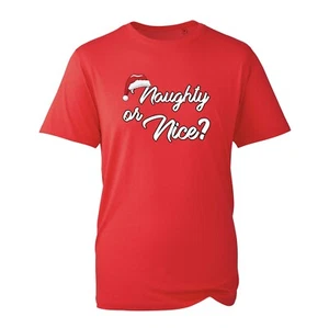 Naughty Or Nice Christmas T-Shirt, Funny Santa Hat Ugly Xmas Gift Unisex Tee Top - Picture 1 of 3