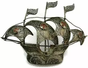 Broche antiguo filigrana múltiple barco pirata agua plata esterlina británica - Imagen 1 de 10