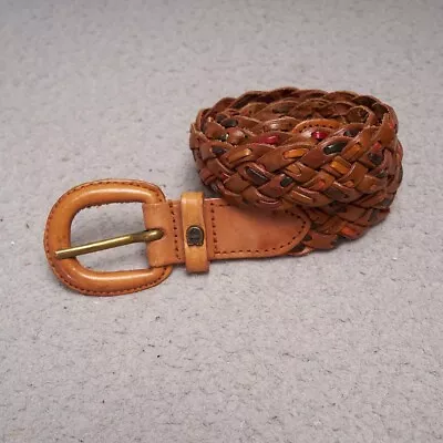Etienne Aigner Braided Leather Belt Women S Brass Buckle Vintage 80s - Image 1 of 4