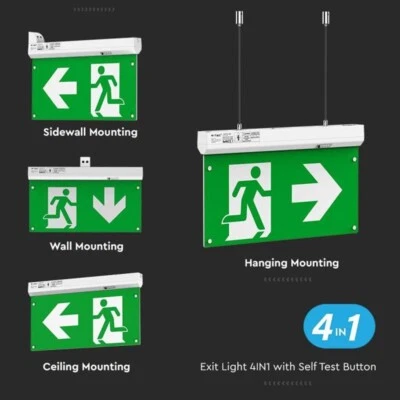 HISPEC V-Tac 4 in 1 LED Hanging Surface Emergency Exit Light Maintained Non Maintained