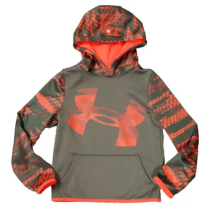 Under Armour Cold Gear Hooded Pullover Sweatshirt Pockets Gray & Red Youth Small - Picture 1 of 19