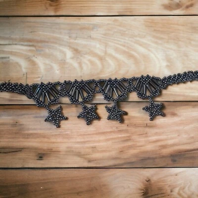 Gargantilla collar de cuentas de semillas hecha a mano vidrio negro 16 1/2" Foto 1 de 3