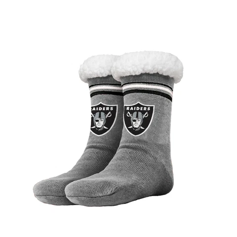 Las Vegas Raiders Women's Stripe Logo Tall Footy Slippers Size 6-10 NEW Non Skid Cover