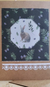 4 pack Bunny Blank Greeting Cards Nature Handmade Artisan Rabbit Elegant Floral - Picture 1 of 5
