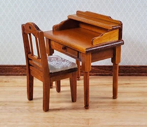 Dollhouse Writing Desk & Chair Walnut Finish Small Profile 1:12 Scale Furniture - Picture 1 of 7