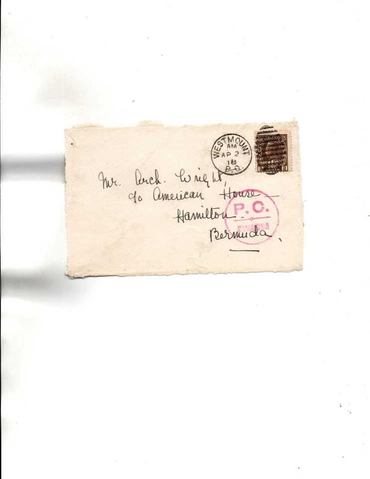 Canada to BERMUDA 1918-Bermuda censor FRONT ONLY - Image 1 of 1