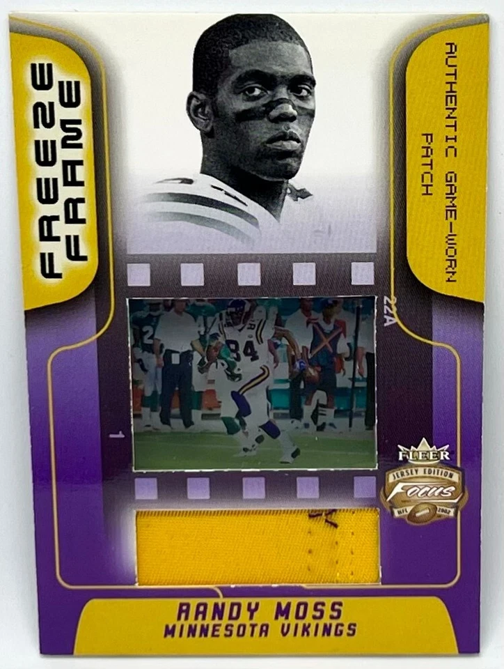 RANDY MOSS 2002 Fleer Focus Jersey Edition FREEZE FRAME GAME-WORN PATCH #06/50 ! - Image 1 of 1