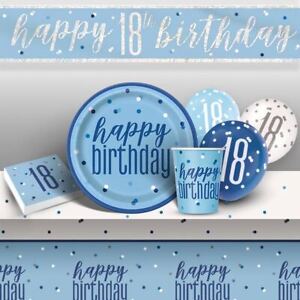 Blue Glitz 18th Birthday Party Supplies Decorations (Confetti Strings Napkins)