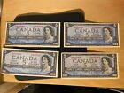 Lot Of 4 1954 Canada 5$ Banknotes Beattie Rasminsky