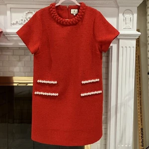 Rotes Tweed-Minikleid mit Biesen und Perlen verziert Jackie Mod Neu ohne Etikett Größe XXL - Bild 1 von 11