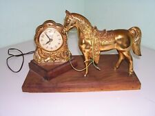 Vintage United Clock Cowboy Horse Mantel Model 310 MCM wood base